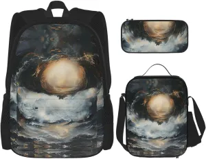 Within The Tides Print Travel Backpack For Women 3-Piece Set With Insulated Lunch Box,For Outdoor Travel