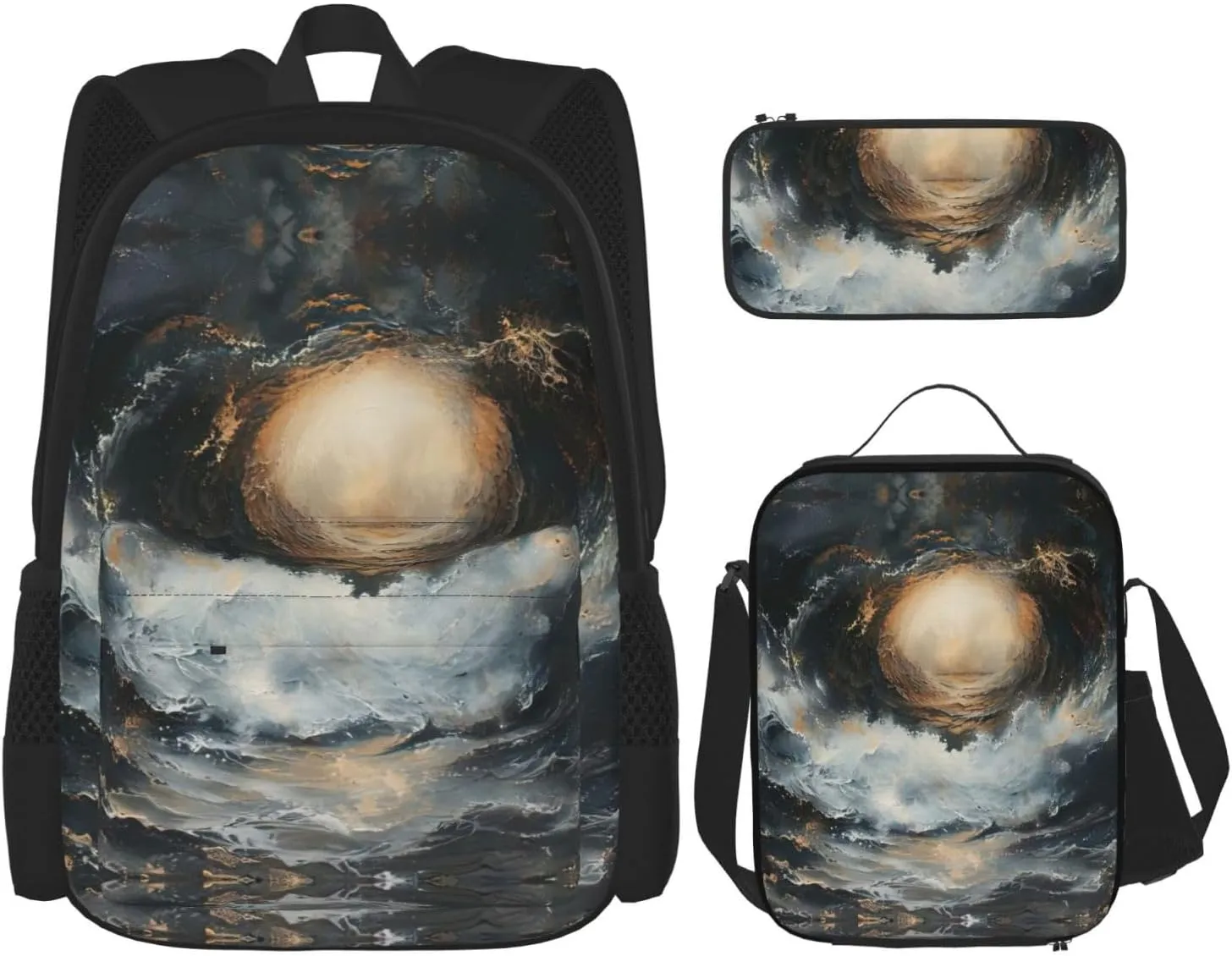 Within The Tides Print Travel Backpack For Women 3-Piece Set With Insulated Lunch Box,For Outdoor Travel