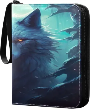 Wolf Painting Collectible Trading Card Albums,4-Pocket Card Binder with 50 Removable Sleeves with Zipper Game Card Collection Binder Album Holder