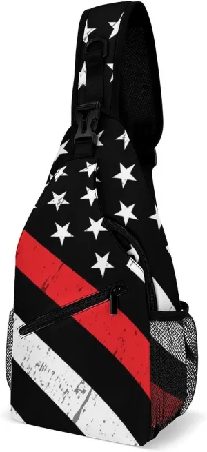 Women Men Sling Bag Anti Theft for American Thin Red Line Flag Retro Vintage Pat Chest Pack Outdoor Shoulder Backpack Crossbody Bags Causal Daypacks For Hiking Cycling and Travel