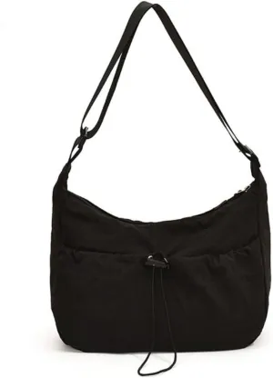 Women Nylon Shoulder Bag Drawstring Bucket Bag, Casual Large Capacity Crossbody Bag Bucket Bag Shoulder Bag