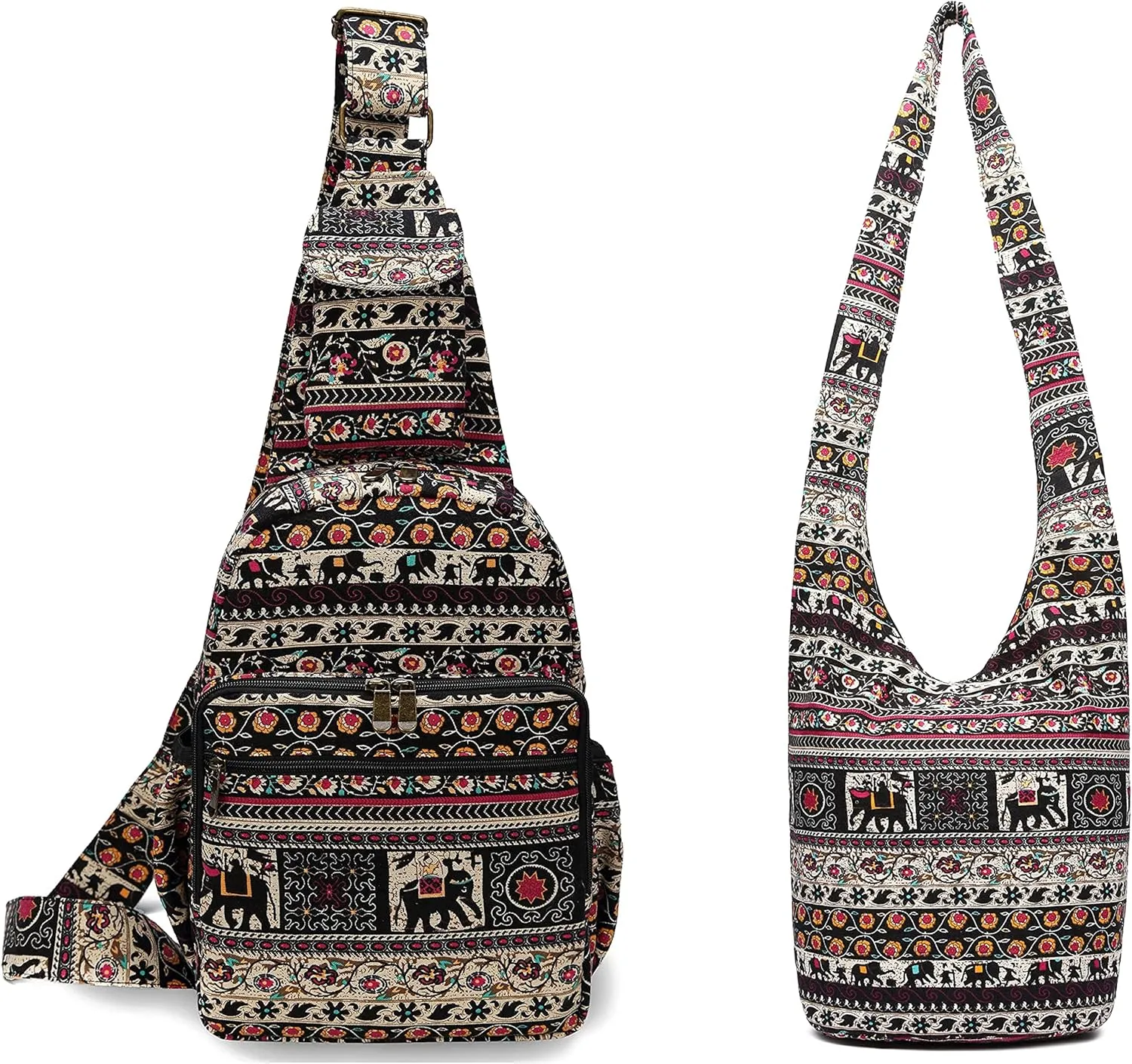 Women sling bag Elephant canvas large boho backpacks Multipurpose Daypacks bohemian Hobo Crossbody Bag