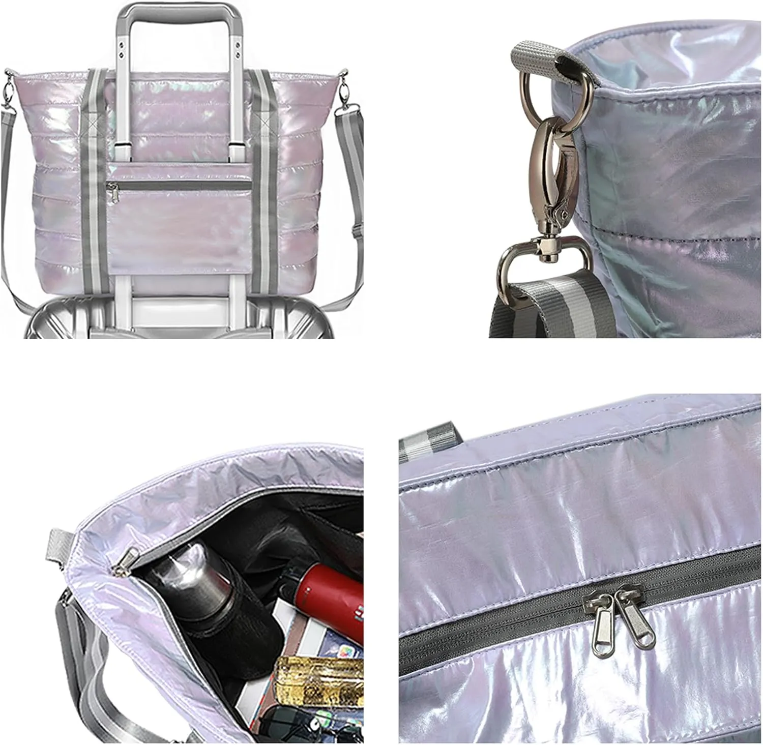 Women Tote Bag, Quilted Puffer Work Shoulder Bag with Laptop Compartment Trolley Sleeve, Large Puffy Travel Handbag