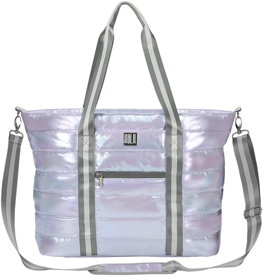 Women Tote Bag, Quilted Puffer Work Shoulder Bag with Laptop Compartment Trolley Sleeve, Large Puffy Travel Handbag