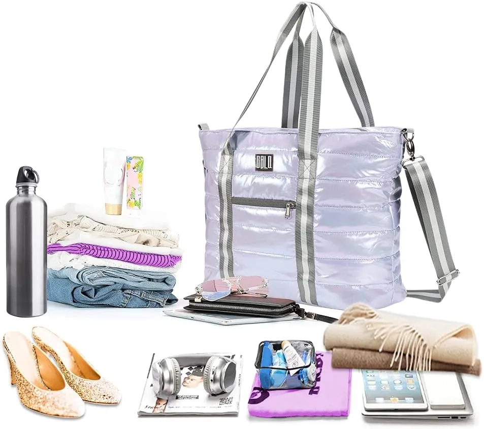 Women Tote Bag, Quilted Puffer Work Shoulder Bag with Laptop Compartment Trolley Sleeve, Large Puffy Travel Handbag