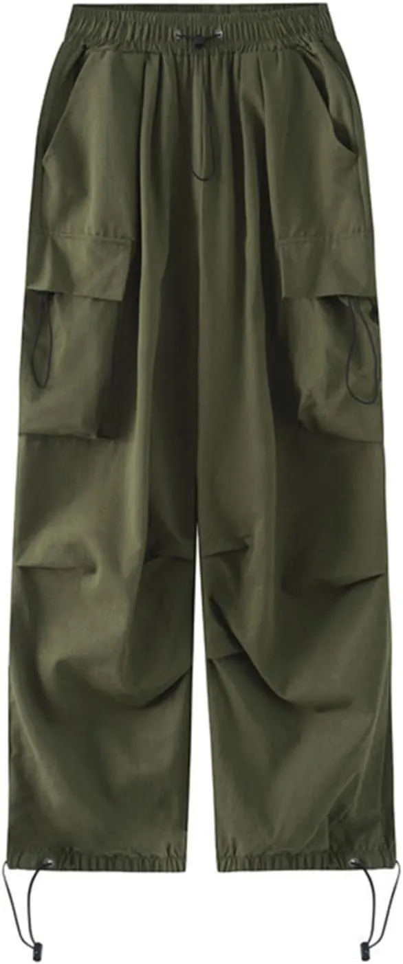 Women Y2K Cargo Jogger Pants Elastic High Waist Baggy Parachute Pants Multi Pocket Casual Loose Vintage Hiking Slacks