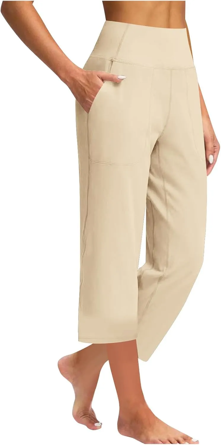 Women Yoga Capri Pants 2025 High Waist Solid Pant Wide Leg Workout Crop Summer Pants for Casual, Travel, Exercise