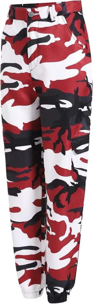 Women's Camo Pants Cargo Trousers High Waist Casual Camouflage Tactical Pants Loose Fit Jogger Pants with Pocket