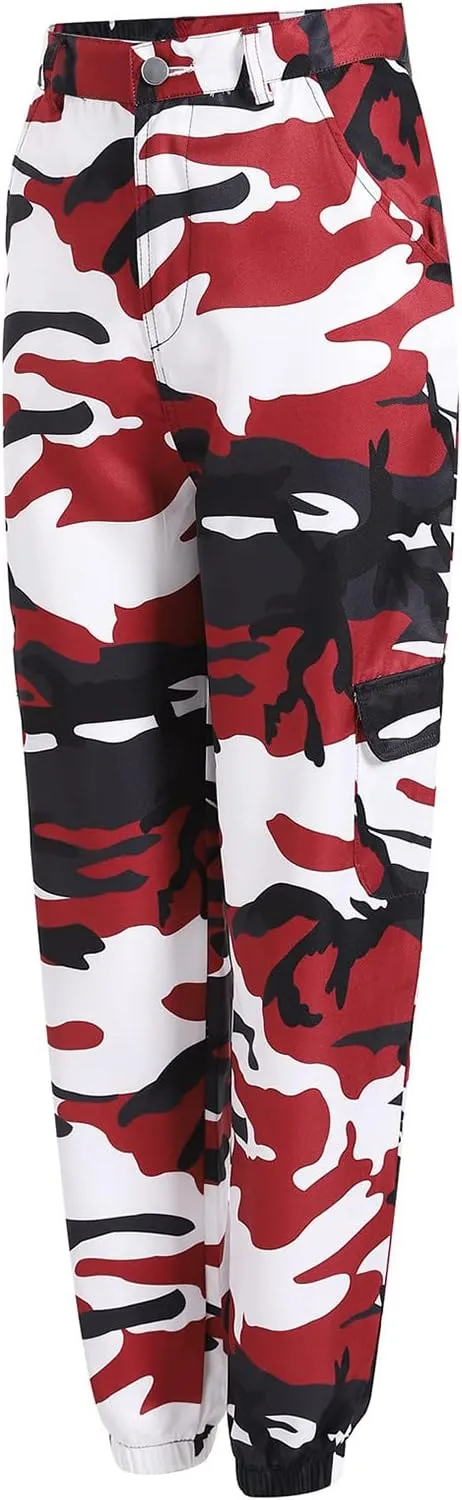 Women's Camo Pants Cargo Trousers High Waist Casual Camouflage Tactical Pants Loose Fit Jogger Pants with Pocket