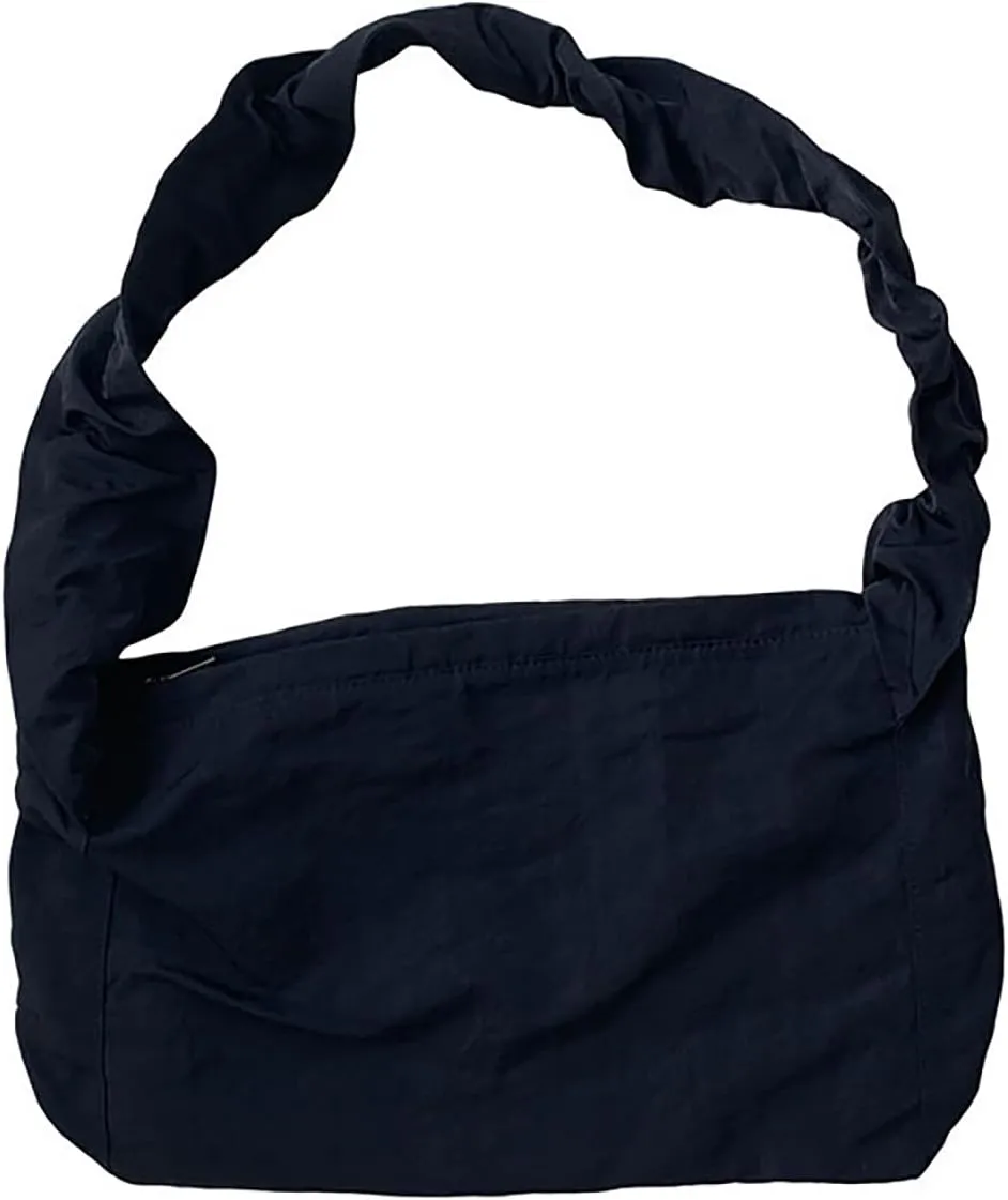 Women's Canvas Shoulder Bag Single Shoulder Ruched Drawstring Canvas Tote Fresh Literary Style Crossbody Handbag (White)
