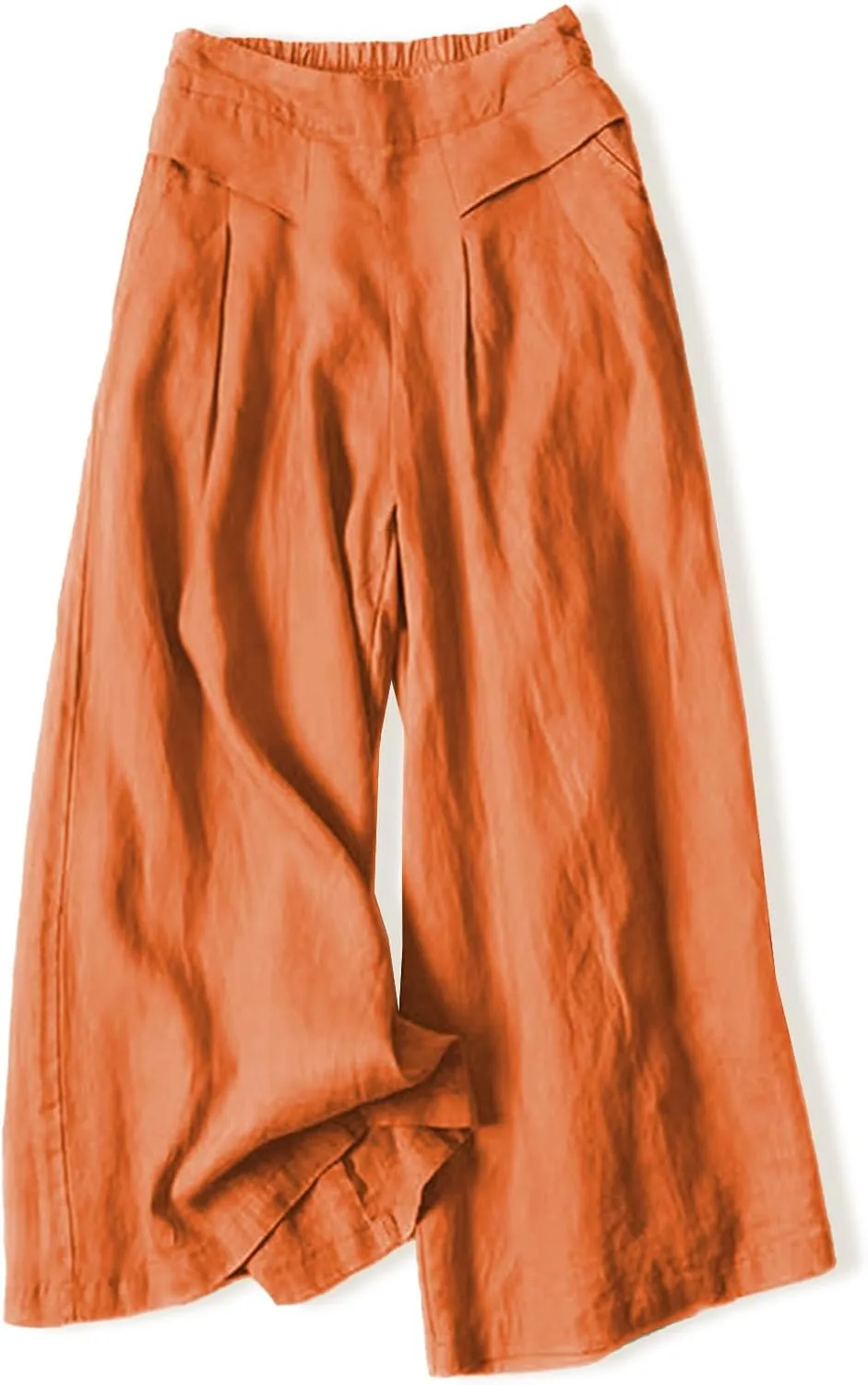 Womens Cotton Linen Palazzo Pants Casual High Elastic Waist Wide Leg Pants Summer Comfortable Flowy Pant