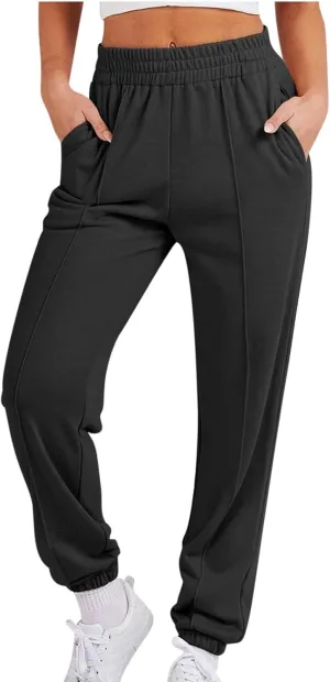 Womens Elastic High Waisted Sweatpants Baggy Athletic Jogger Sweat Pants Y2k Trendy Trousers with Pockets