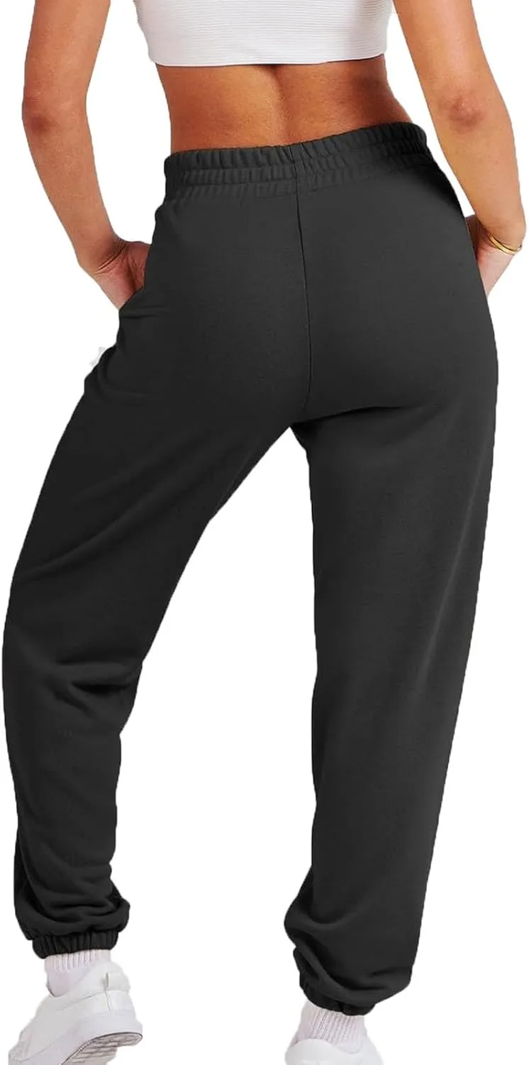 Womens Elastic High Waisted Sweatpants Baggy Athletic Jogger Sweat Pants Y2k Trendy Trousers with Pockets