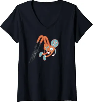 Womens Flying Funny Jetpack Character V-Neck T-Shirt