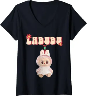 Womens Funny Labubu Lover Cute Labubu The Monsters Women V-Neck T-Shirt