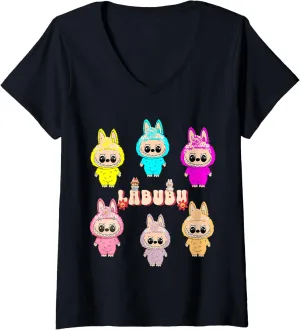 Womens Funny Labubu Lover Cute Labubu The Monsters Women V-Neck T-Shirt