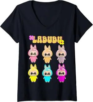 Womens Funny Labubu Lover Cute Labubu The Monsters Women V-Neck T-Shirt