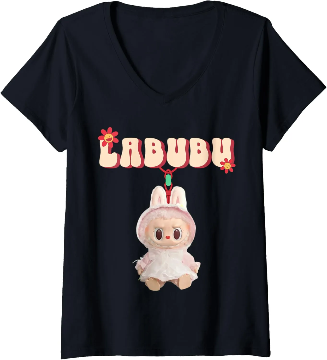 Womens Funny Labubu Lover Cute Labubu The Monsters Women V-Neck T-Shirt