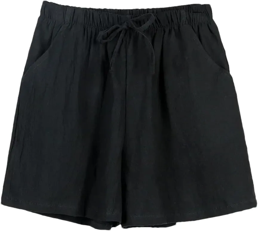 Women's High Waist Casual Linen Shorts Loose Elastic Waist Lace-Up Sports Shorts