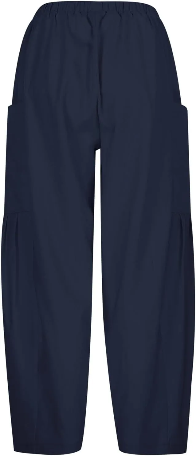 Womens Linen Wide Leg Pants Casual Palazzo Drawstring Summer Beach Travel Vacation Palazzo Harem Pants with Pockets