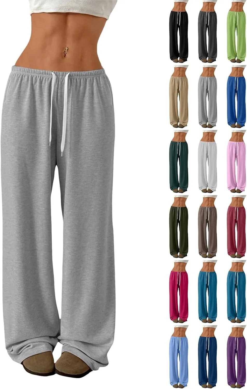 Womens Low Rise Baggy Sweatpants Elastic Drawstring Wide Leg Workout Pants Lightweight Yoga Track Pants with Pockets