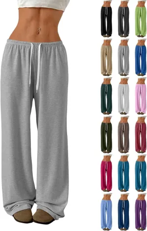 Womens Low Rise Baggy Sweatpants Elastic Drawstring Wide Leg Workout Pants Lightweight Yoga Track Pants with Pockets