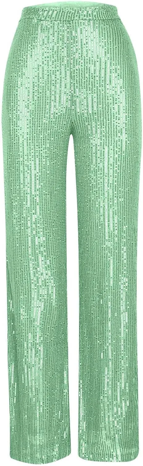 Women's Pants High Waist Elastic Sparkly Straight Leg Long Pant 2025 Summer Fashion Sequin Party Pants