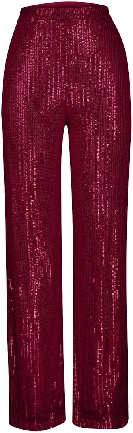 Women's Pants High Waist Elastic Sparkly Straight Leg Long Pant 2025 Summer Fashion Sequin Party Pants
