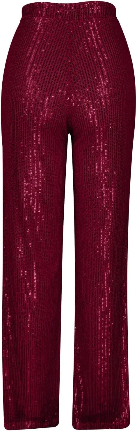 Women's Pants High Waist Elastic Sparkly Straight Leg Long Pant 2025 Summer Fashion Sequin Party Pants
