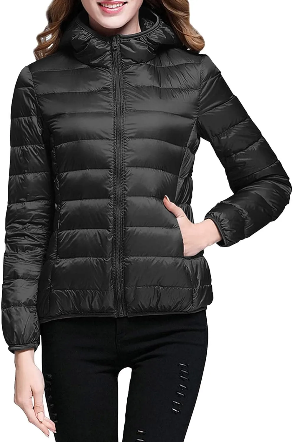 Womens Puffer Jackets Lightweight Packable Down Jacket Zip Up Quilted Fall Winter Coats Warm Outerwear with Pockets