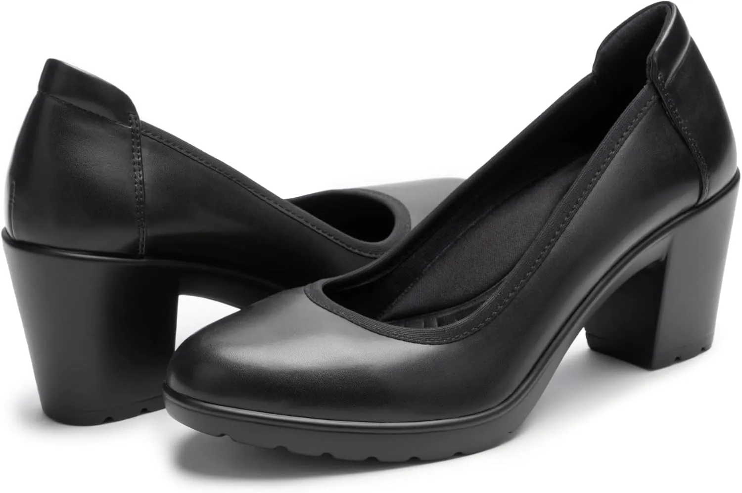 Women's Pumps with Arch Support, Chunky Closed Round Toe Block Heels for Women, Comfortable Low Heel Work Dress Shoes