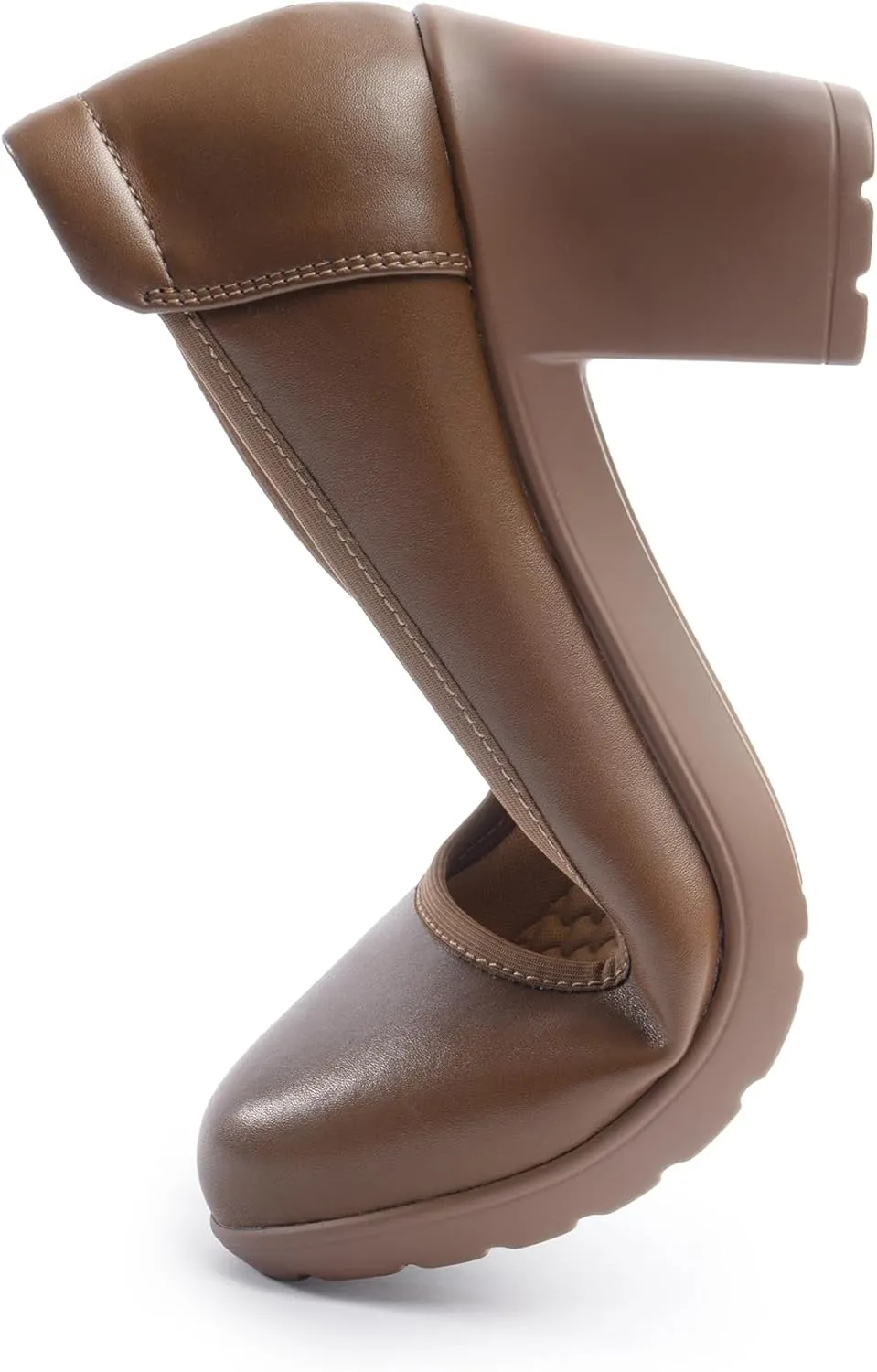 Women's Pumps with Arch Support, Chunky Closed Round Toe Block Heels for Women, Comfortable Low Heel Work Dress Shoes