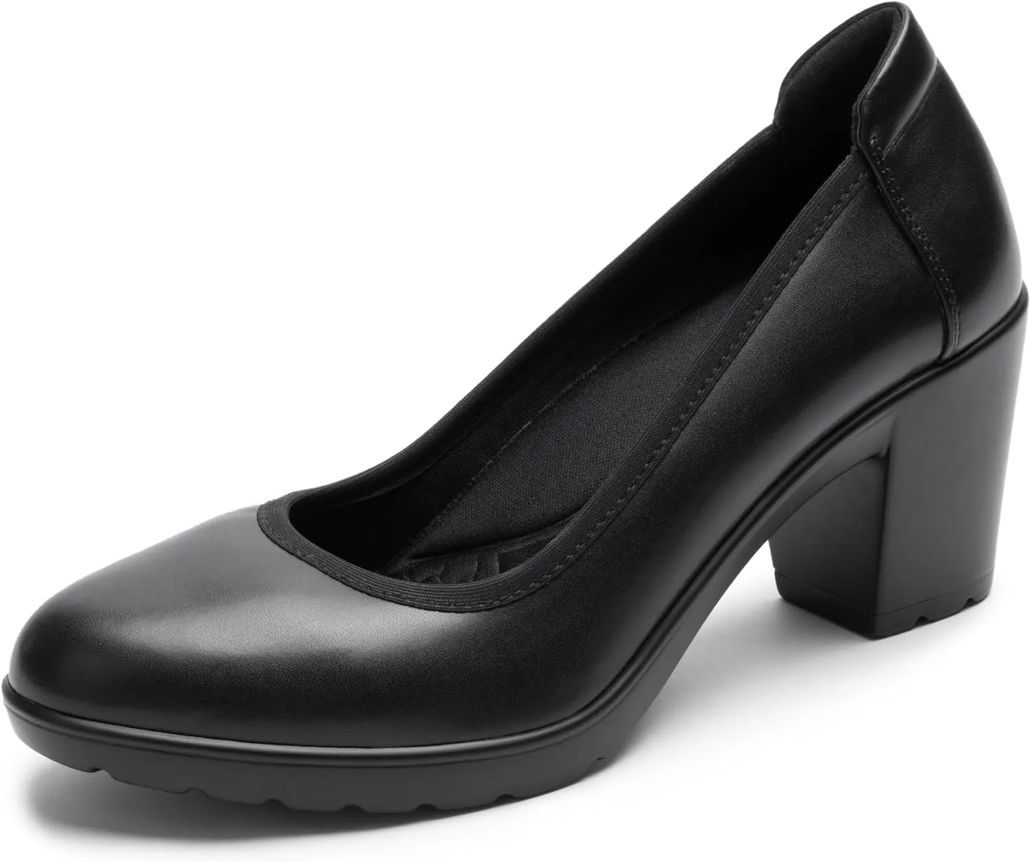 Women's Pumps with Arch Support, Chunky Closed Round Toe Block Heels for Women, Comfortable Low Heel Work Dress Shoes