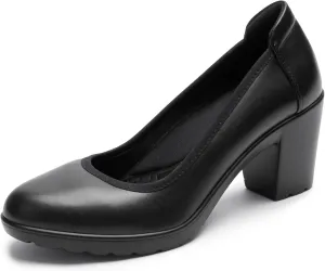 Women's Pumps with Arch Support, Chunky Closed Round Toe Block Heels for Women, Comfortable Low Heel Work Dress Shoes