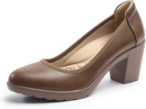 Women's Pumps with Arch Support, Chunky Closed Round Toe Block Heels for Women, Comfortable Low Heel Work Dress Shoes