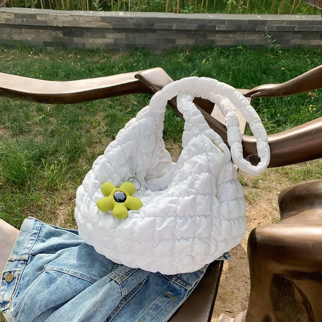 Women's Quilted Handbag Nylon Puffer Shoulder Bag Soft Puffy Tote Bag Lightweight Padding Underarm Hobo Bag