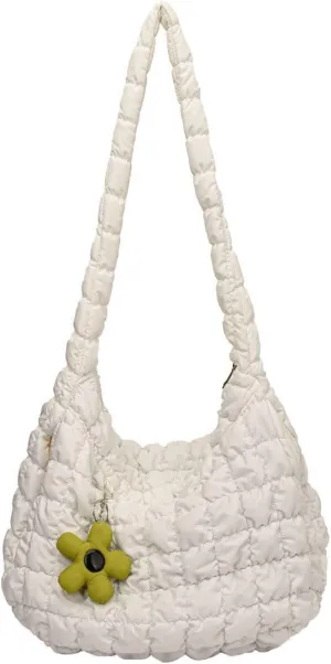 Women's Quilted Handbag Nylon Puffer Shoulder Bag Soft Puffy Tote Bag Lightweight Padding Underarm Hobo Bag