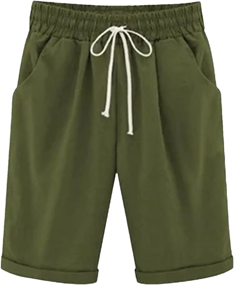 Women's Solid Color High Waist Shorts Women Drawstring Casual Loose Beach Shorts