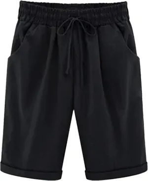 Women's Solid Color High Waist Shorts Women Drawstring Casual Loose Beach Shorts