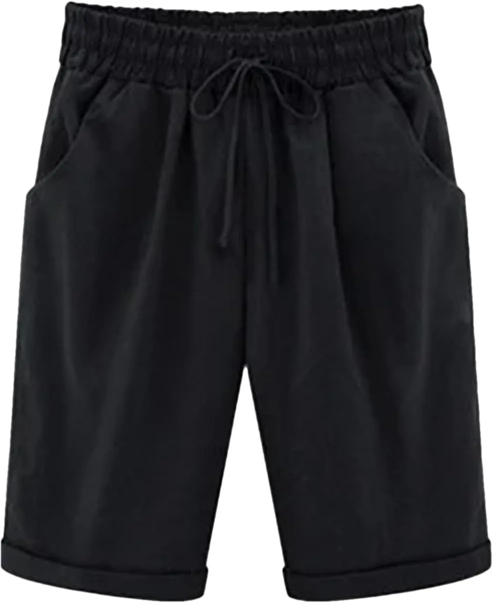 Women's Solid Color High Waist Shorts Women Drawstring Casual Loose Beach Shorts