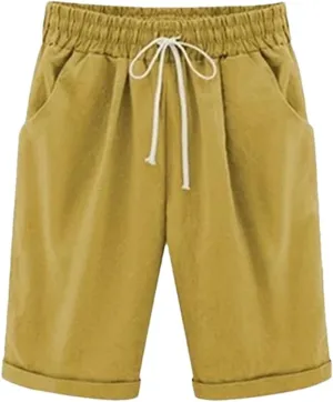 Women's Solid Color High Waist Shorts Women Drawstring Casual Loose Beach Shorts