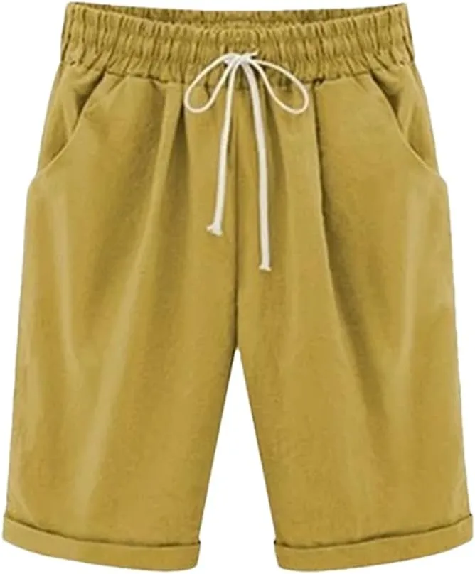 Women's Solid Color High Waist Shorts Women Drawstring Casual Loose Beach Shorts