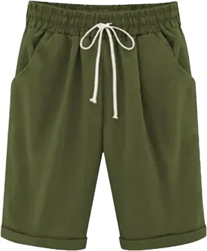 Women's Solid Color High Waist Shorts Women Drawstring Casual Loose Beach Shorts