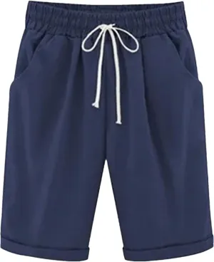 Women's Solid Color High Waist Shorts Women Drawstring Casual Loose Beach Shorts