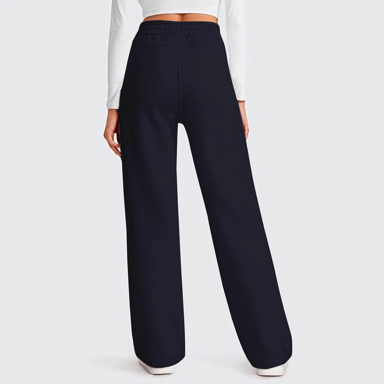 Womens Sweatpants Wide Leg Solid Color Casual Athletic Drawstring Baggy Jogger Straight Leg Trendy Pants with Pocket