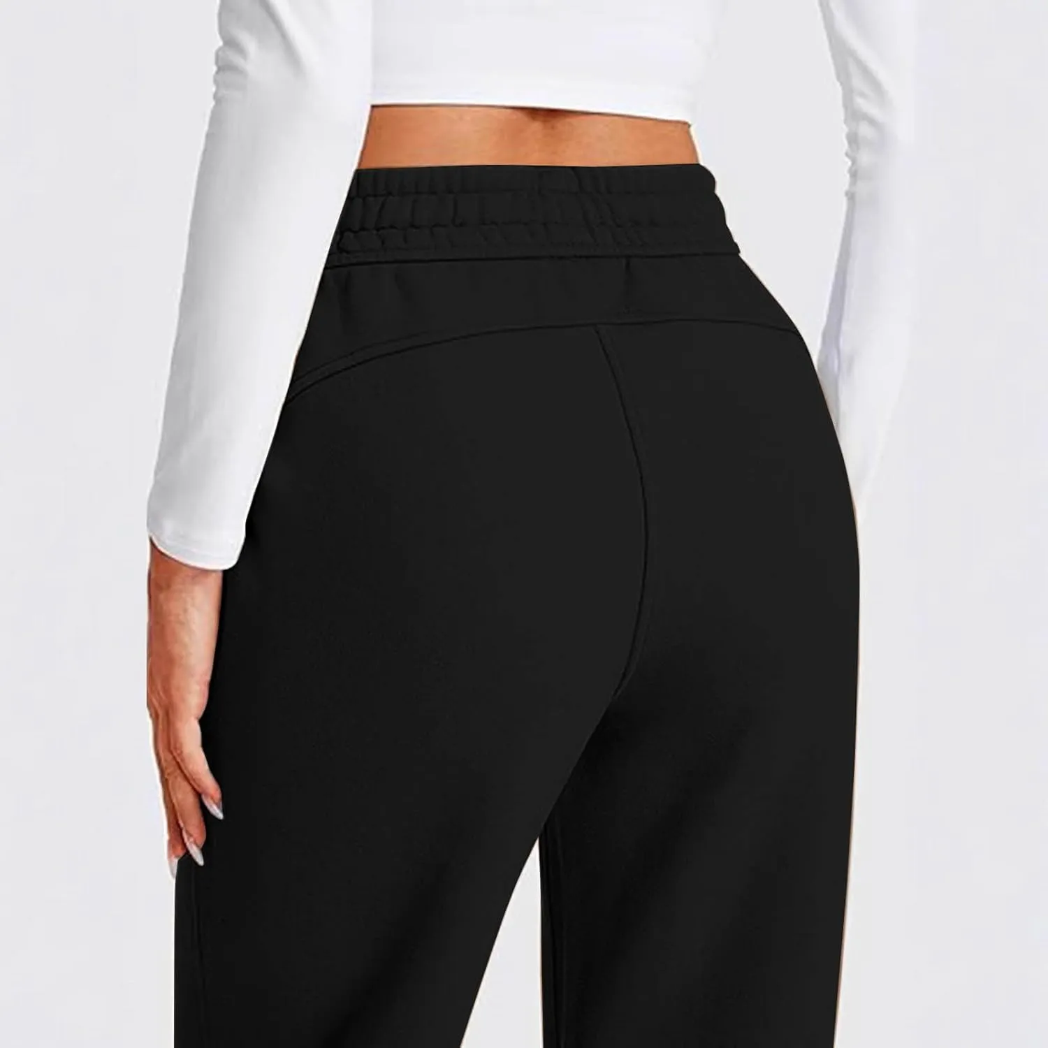 Womens Sweatpants Wide Leg Solid Color Casual Athletic Drawstring Baggy Jogger Straight Leg Trendy Pants with Pocket