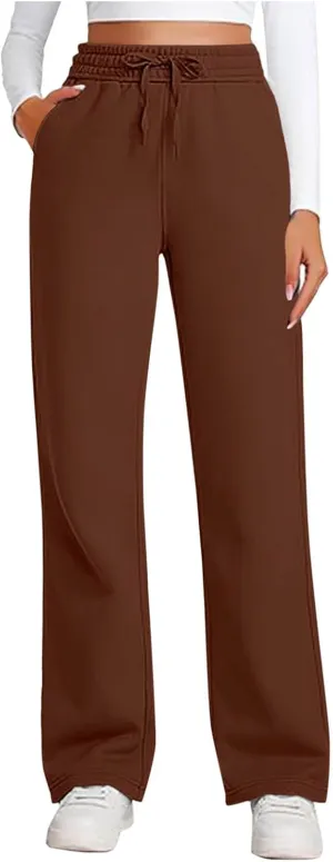 Womens Sweatpants Wide Leg Solid Color Casual Athletic Drawstring Baggy Jogger Straight Leg Trendy Pants with Pocket