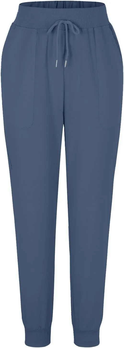 Womens Tapered Pants Cotton Linen Drawstring Elastic Waist Pants Casual Trousers with Pockets Joggers Travel Slacks