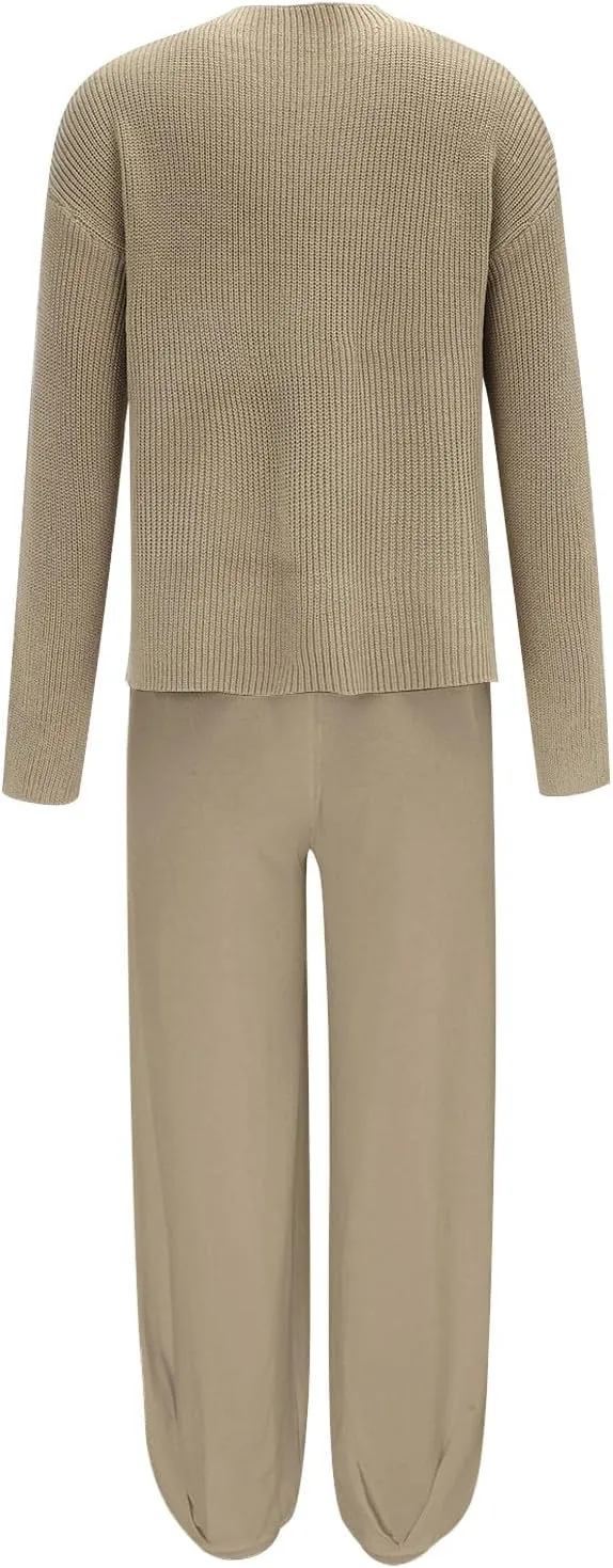 Women's Trendy Sweatsuits Chest Pocket Knit Long Sleeve Pullover Sweater and Jogger Pants Sets Casual Two Piece Lounge Outfit