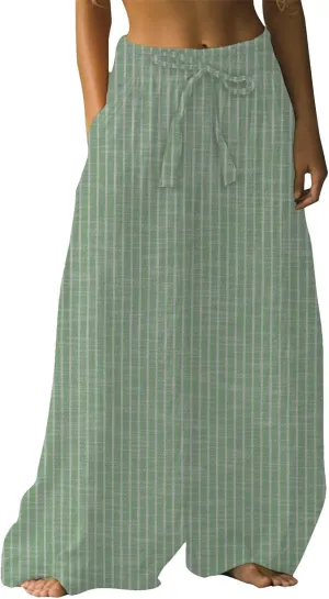Womens Wide Leg Summer Pants Flowy Side Split Palazzo Beach Pants Boho High Waisted Trousers Vacation Outfits